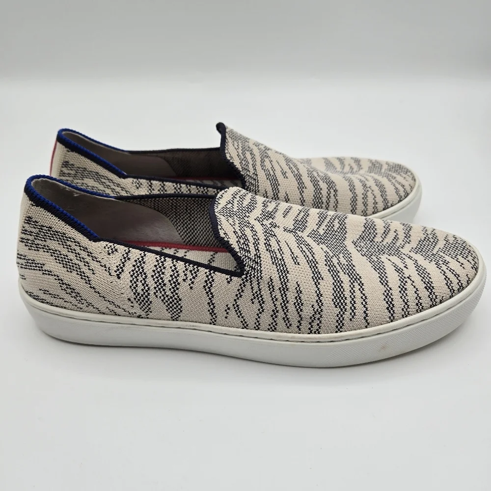 Rothy's The Sneaker Maritime Tiger Slip On Shoes Gray Stripe Women's Size 8.5